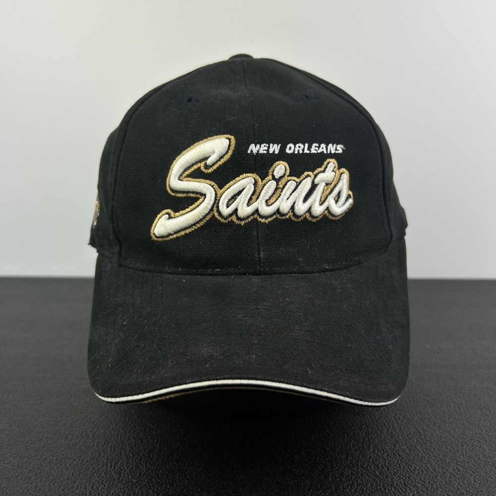 Vintage Reebok New Orleans Saints Hat Cap Strap Back Adjustable Black NFL Adult